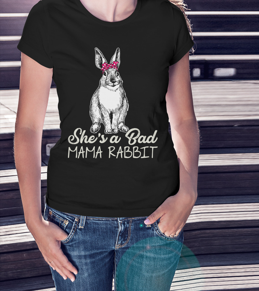 She's A Bad Mama Rabbit With Polka Dot Bow T-Shirt