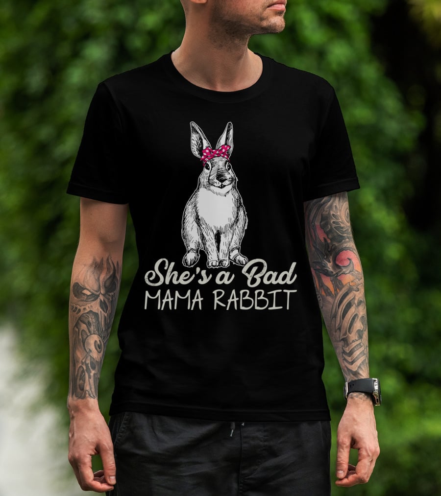 She's A Bad Mama Rabbit With Polka Dot Bow T-Shirt