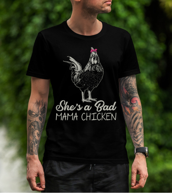 She's A Bad Mama Chicken With Polka Dot Bow T-Shirt