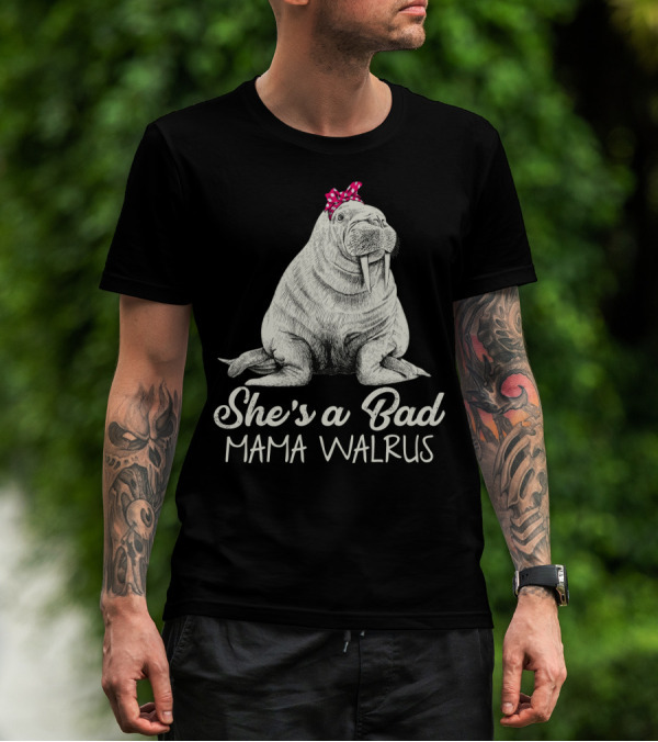 She's A Bad Mama Walrus With Red Polka Dot Bow T-Shirt
