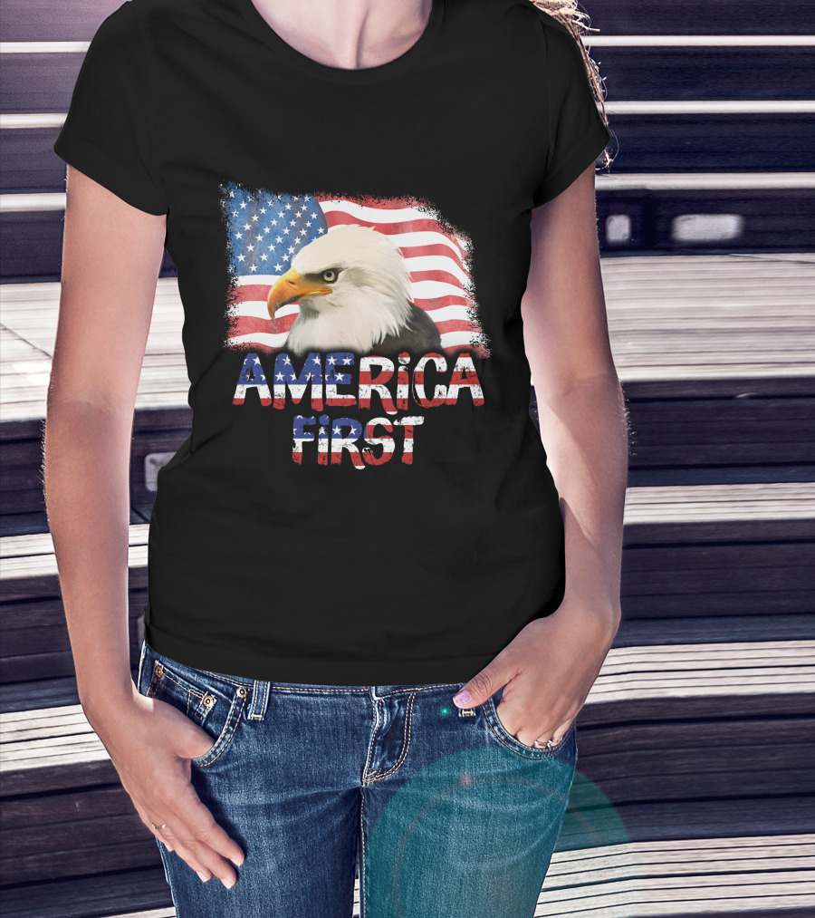 America First Patriotic Eagle With American Flag T-Shirt