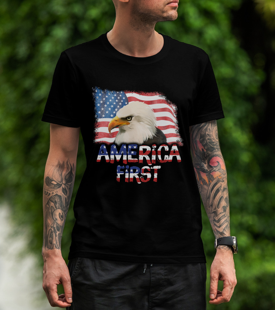 America First Patriotic Eagle With American Flag T-Shirt