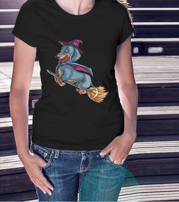 Halloween Dachshund Witch Costume Funny Scary T-Shirt