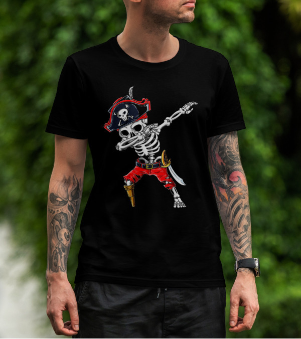 Dabbing Skeleton Pirate With Skull Hat And Sword T-Shirt