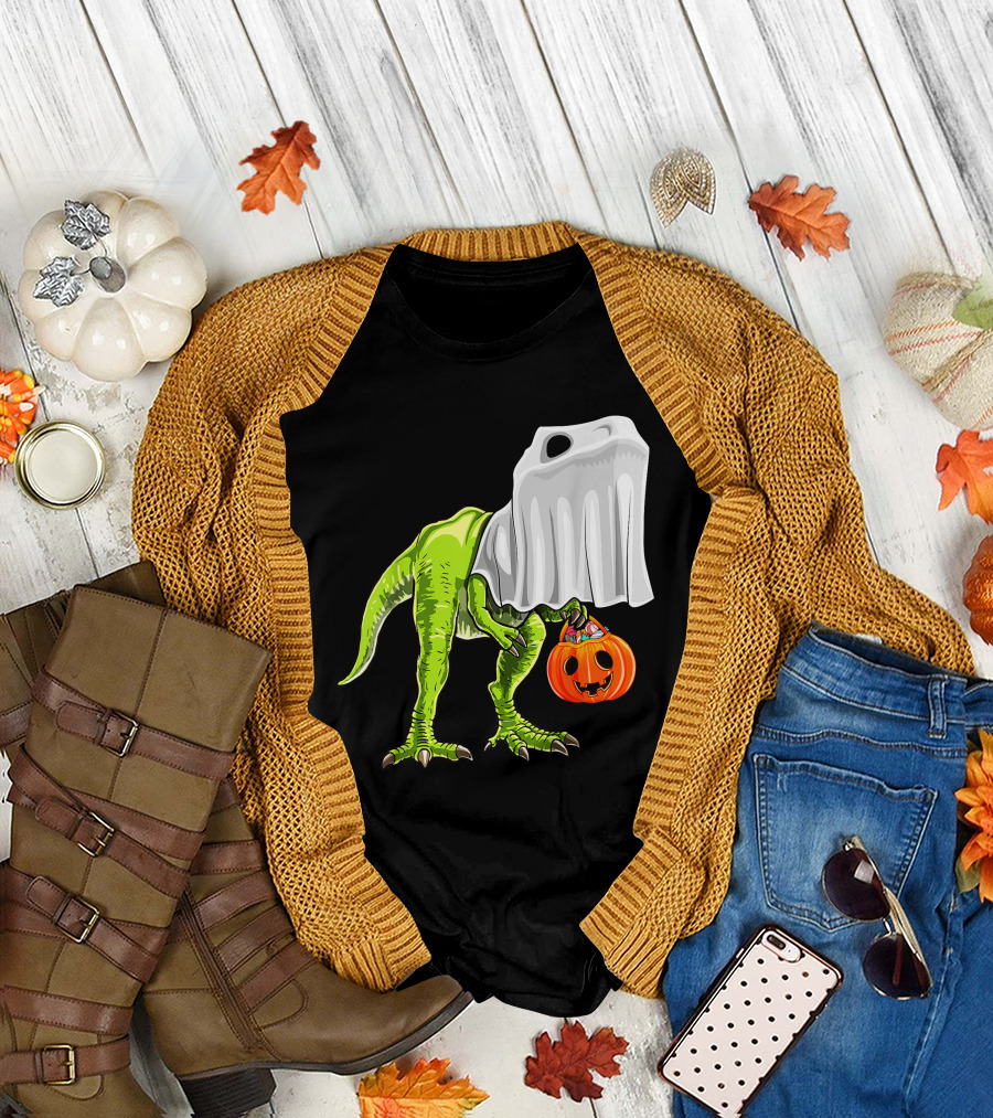 Halloween Rex Dinosaur Ghost Costume Pumpkin T-Shirt