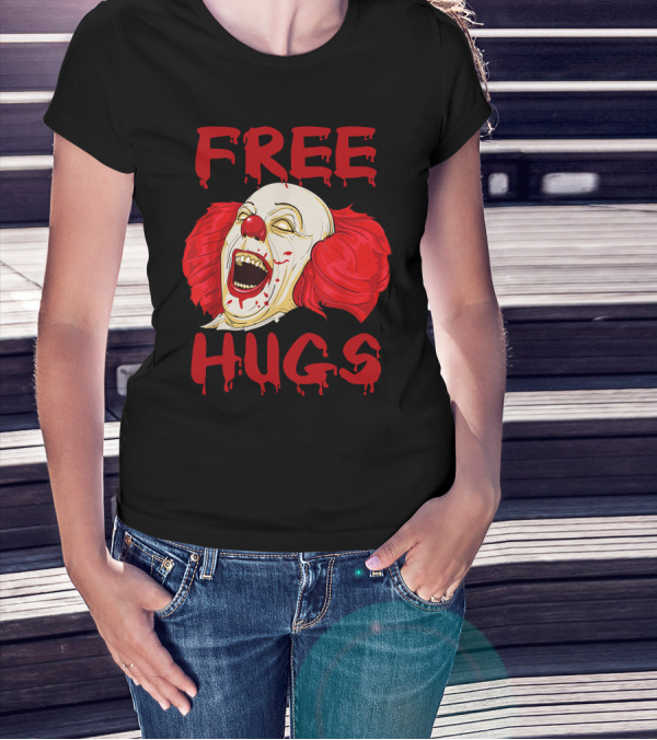 Free Hugs Halloween Evil Killer Scary Clown Horror T-Shirt