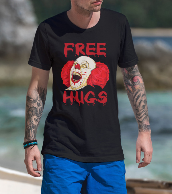 Free Hugs Halloween Evil Killer Scary Clown Horror T-Shirt