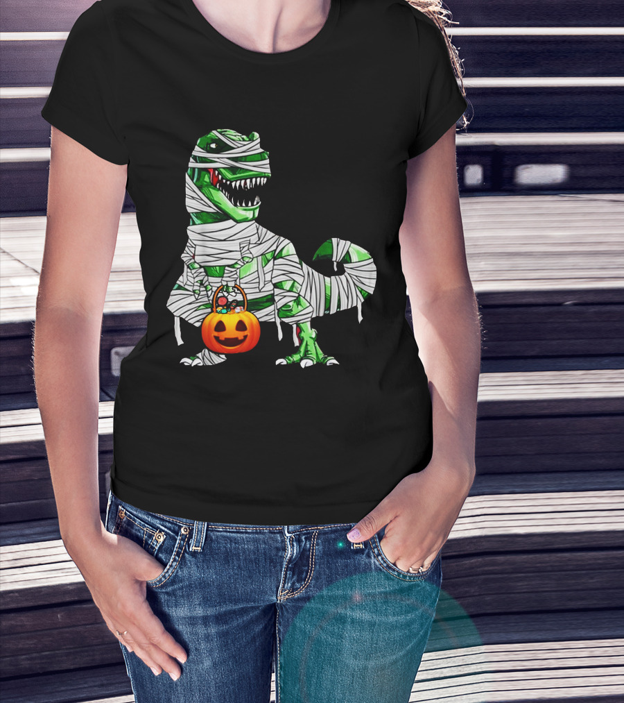 Halloween Pumpkin Mummy Dinosaur T-Shirt