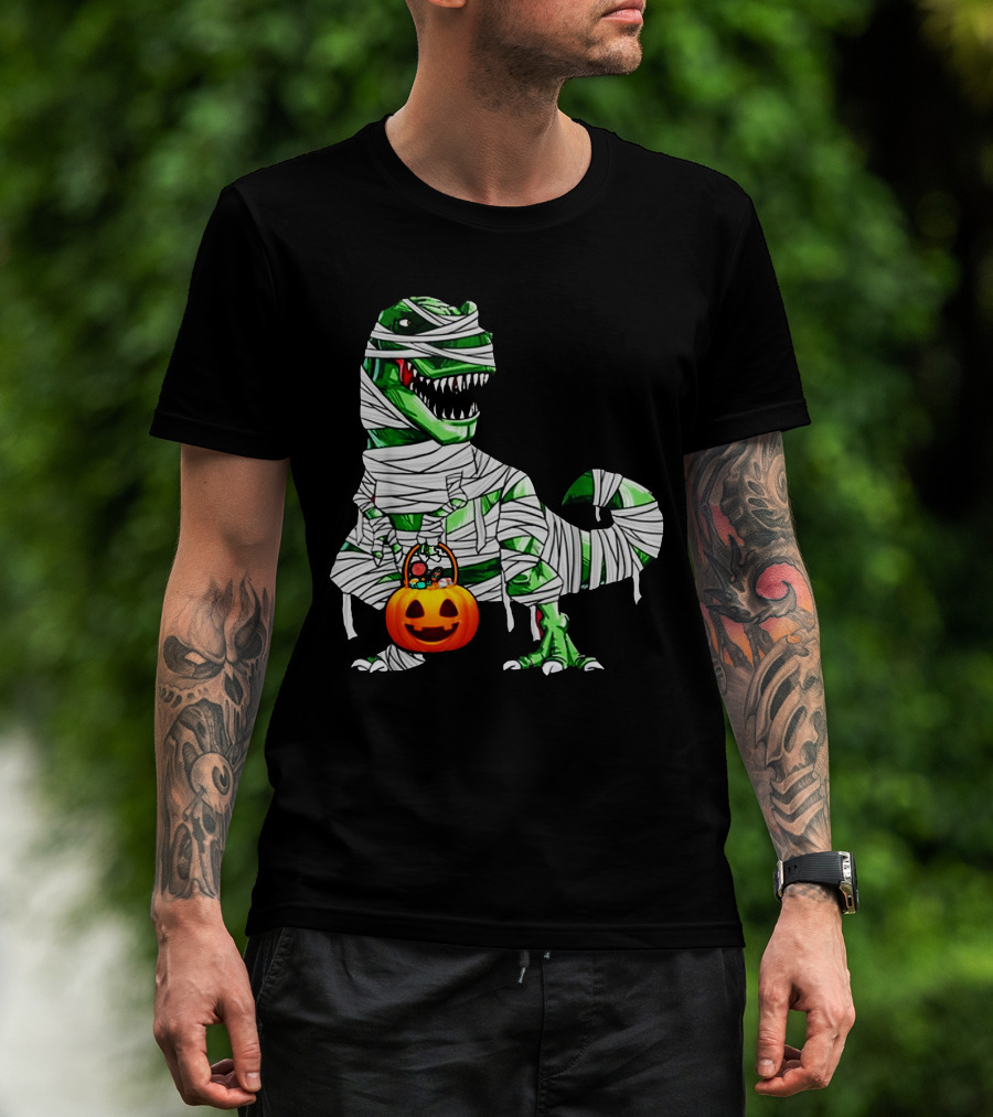 Halloween Pumpkin Mummy Dinosaur T-Shirt