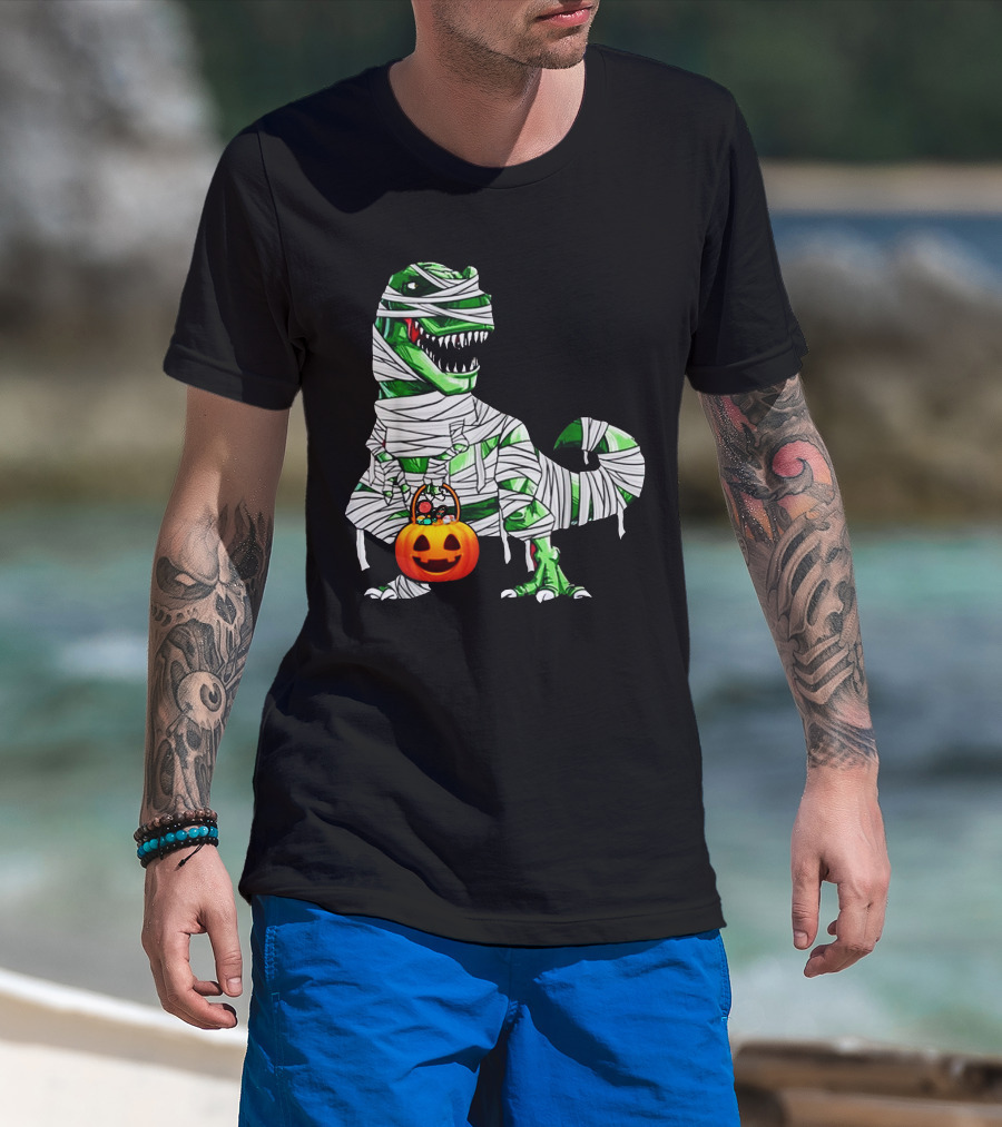 Halloween Pumpkin Mummy Dinosaur T-Shirt