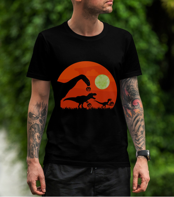Halloween Dinosaur Rex Pumpkin Moon T-Shirt
