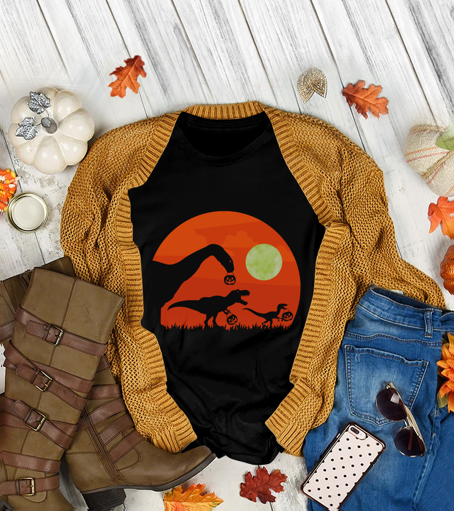 Halloween Dinosaur Rex Pumpkin Moon T-Shirt