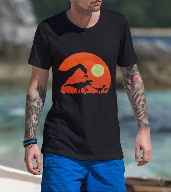 Halloween Dinosaur Rex Pumpkin Moon T-Shirt