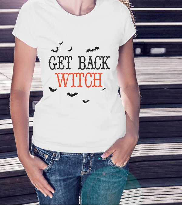 Get Back Witch I'm Not A Witch I'm Your Wife Halloween Bats T-Shirt