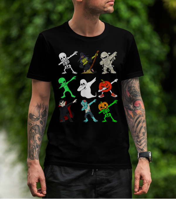Halloween Dabbing Skeleton Witch Mummy Alien Ghost Pumpkin Vampire Zombie Monsters T-Shirt