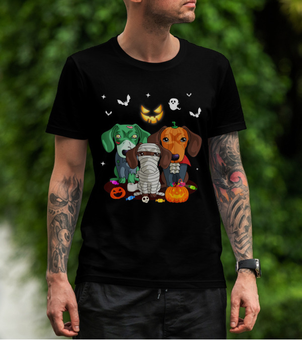 Halloween Dachshund Dog Witch Cute Dachshund Dog Lovers Zombie Mummy Pumpkin Costume Dogs T-Shirt