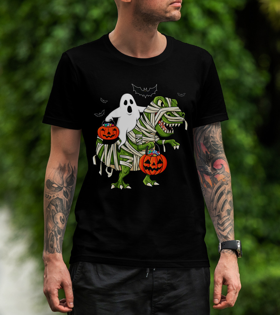 Ghost And Mummy T-Rex Halloween Candy Adventure T-Shirt