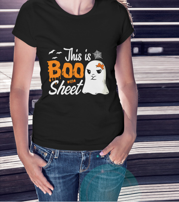This Is Boo Sheet Ghost Bats Spiderweb Bow T-Shirt