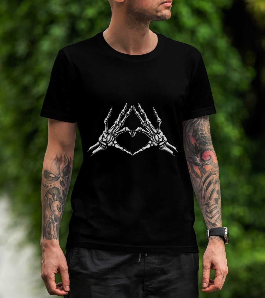 Skeleton Hand Heart Gesture T-Shirt