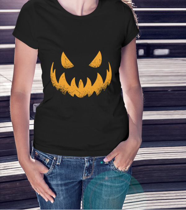 Halloween Pumpkin Scary Smiling Jack-O'-Lantern Face T-Shirt