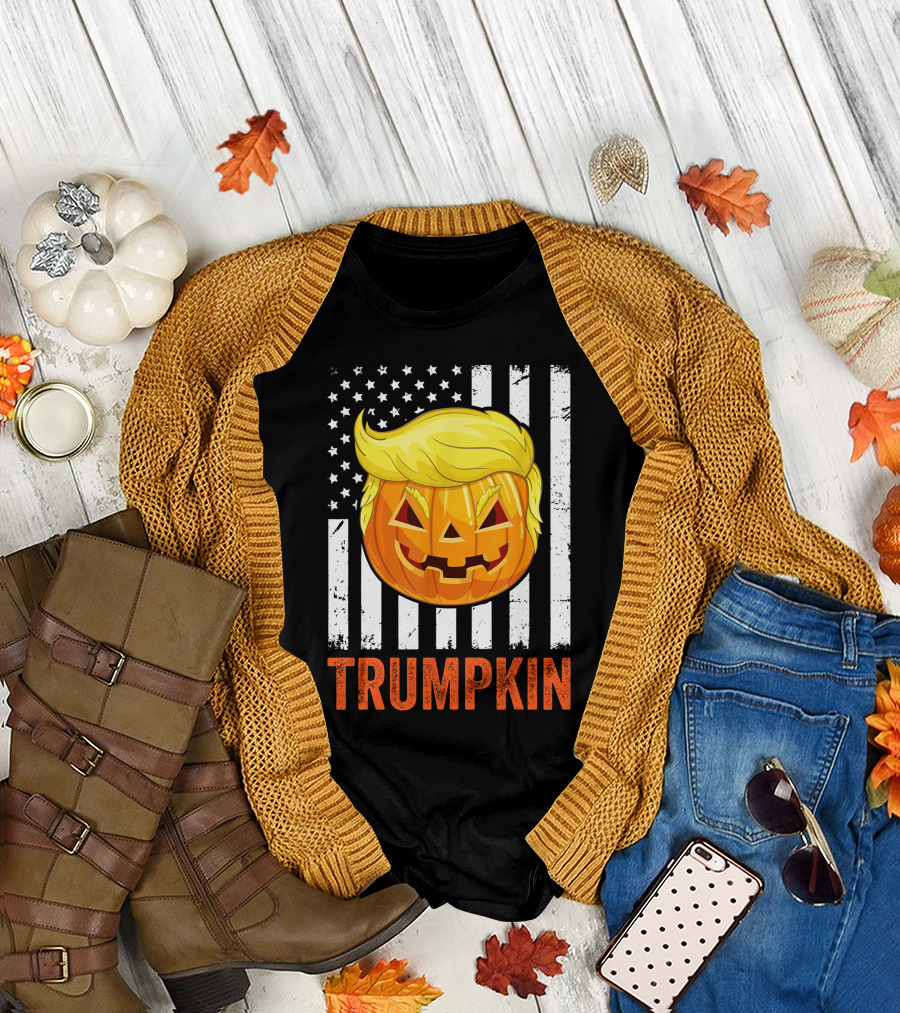 Halloween Trumpkin Make Halloween Great Again Pumpkin USA Flag T-Shirt