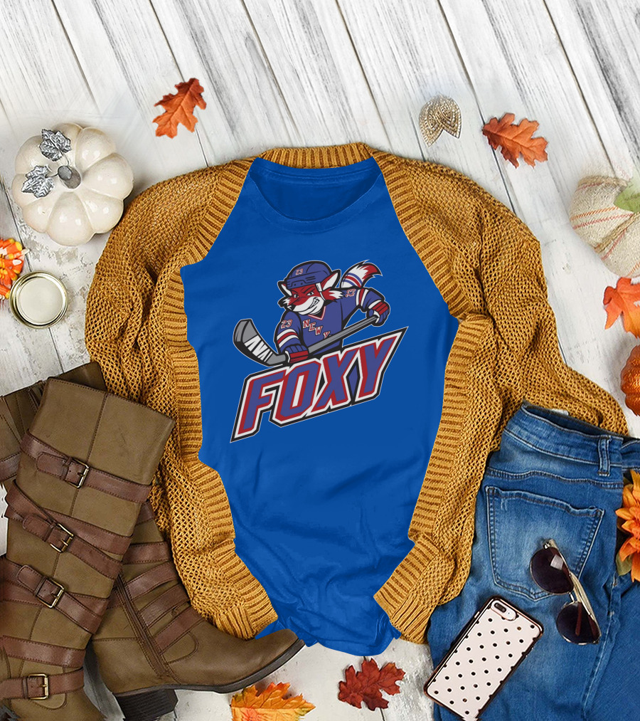 Foxy New York Hockey Player Mascot Red Fox T-Shirt