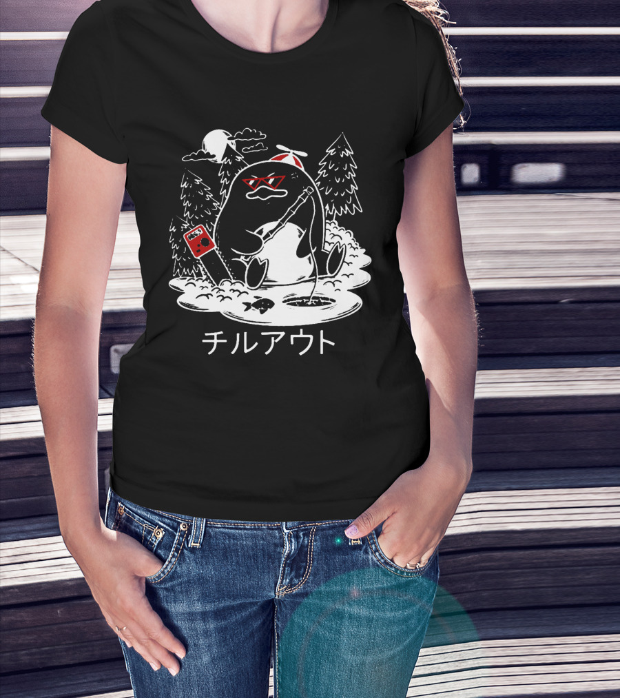 Isaacwhy Merch Chill Out Penguin With Chainsaw And Fishing Rod T-Shirt