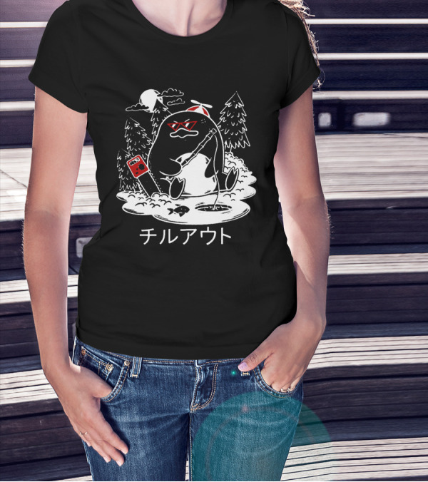 Isaacwhy Merch Chill Out Penguin With Chainsaw And Fishing Rod T-Shirt