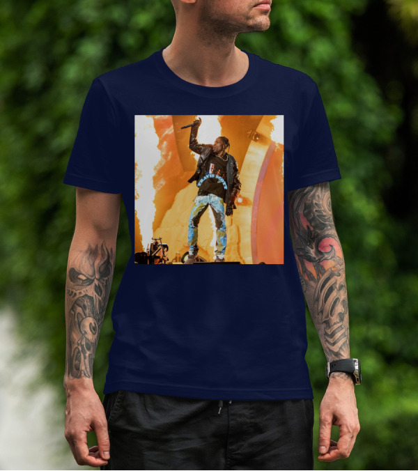 Travis Scott Live Concert Performance With Fire Effects T-Shirt
