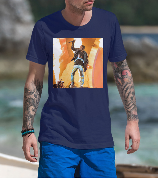 Travis Scott Live Concert Performance With Fire Effects T-Shirt