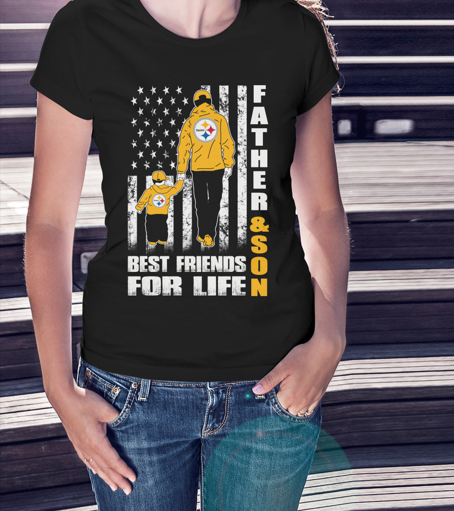 Father And Son Best Friends For Life Steelers Flag Background T-Shirt