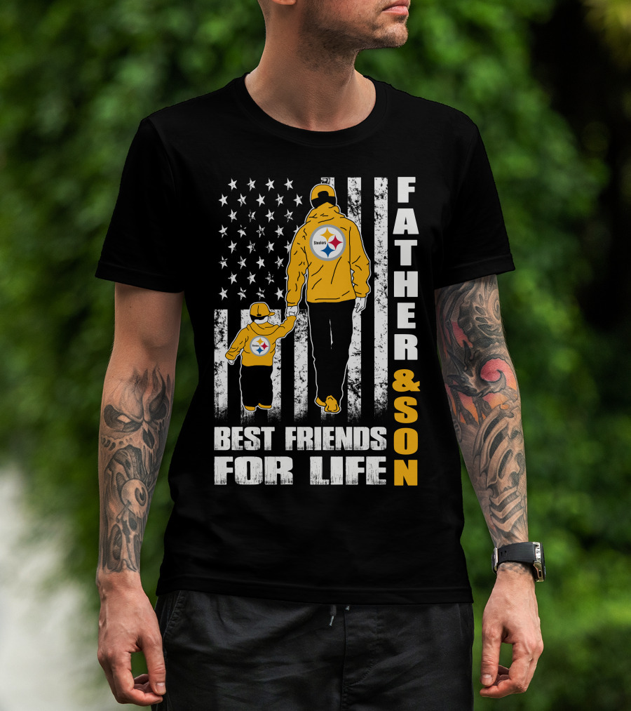 Father And Son Best Friends For Life Steelers Flag Background T-Shirt
