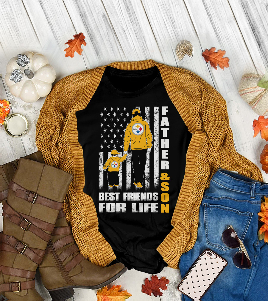 Father and Son Best Friends for Life Steelers Flag Background T-Shirt