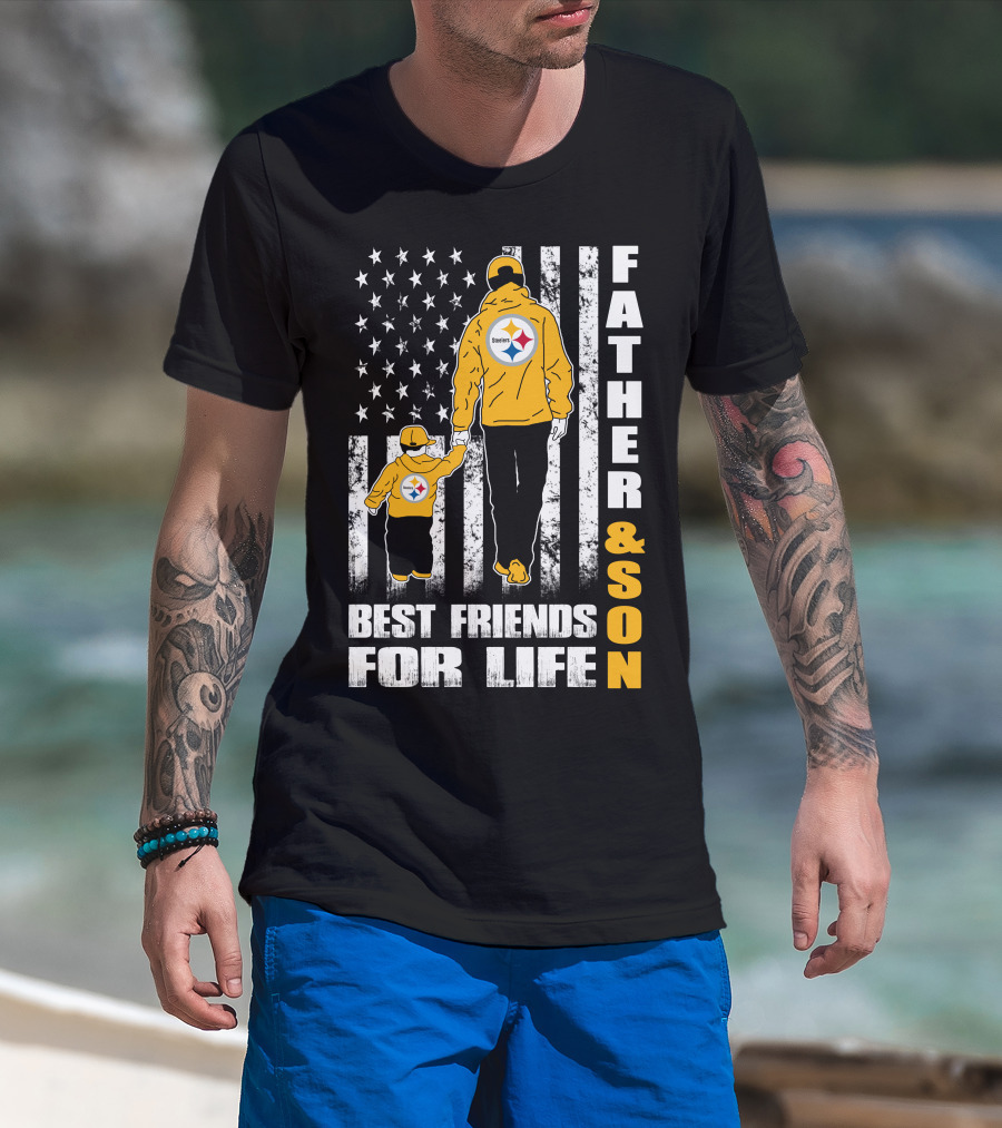 Father And Son Best Friends For Life Steelers Flag Background T-Shirt