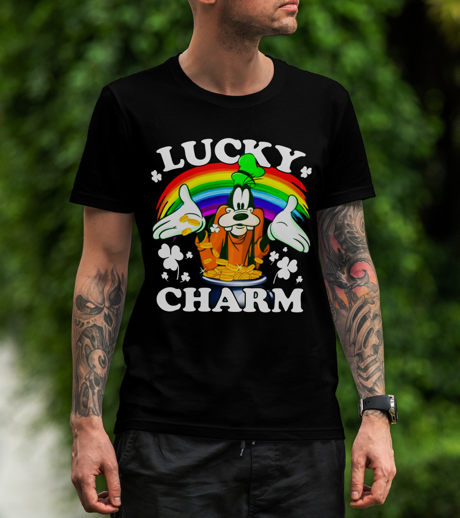 Lucky Charm Goofy With Rainbow And Gold Coins T-Shirt
