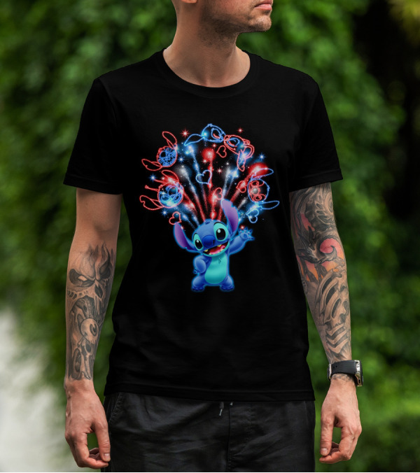 Stitch Fireworks Hearts Sparkle Fun T-Shirt