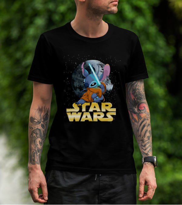 Stitch Star Wars Crossover Jedi Lightsaber Death Star T-Shirt