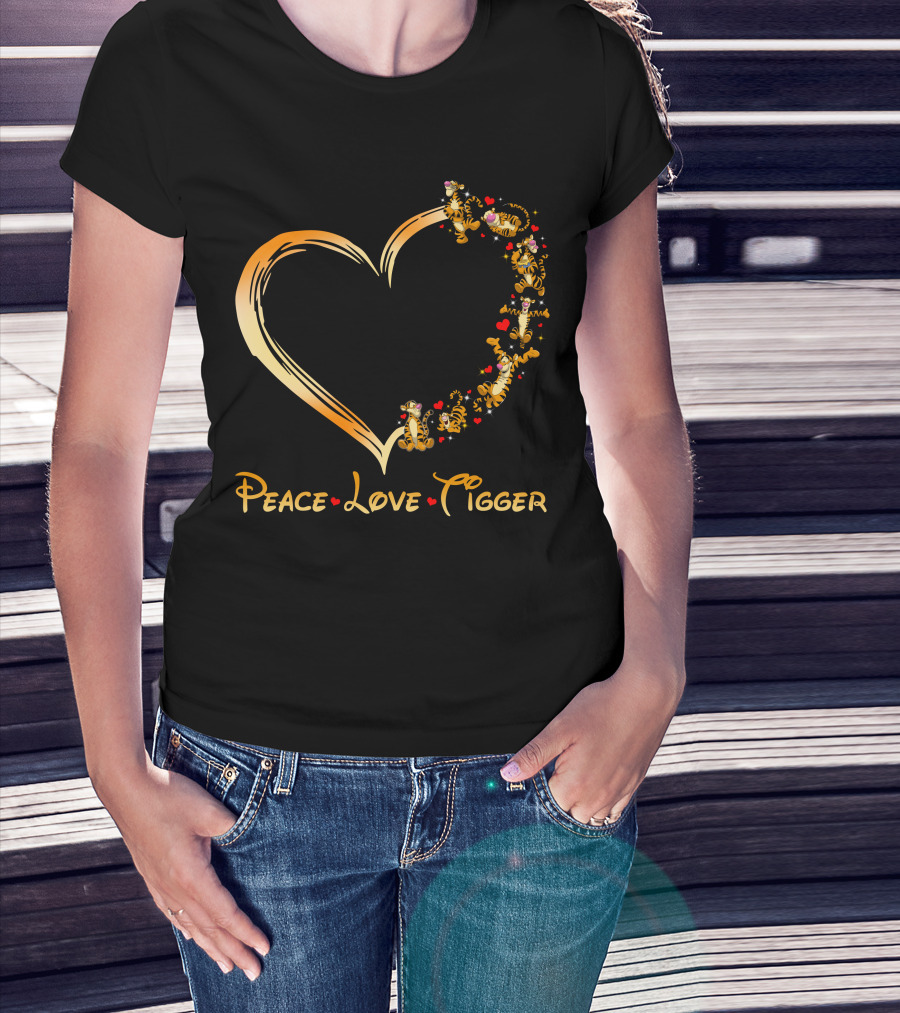 Peace Love Tigger Heart With Tigger And Hearts T-Shirt