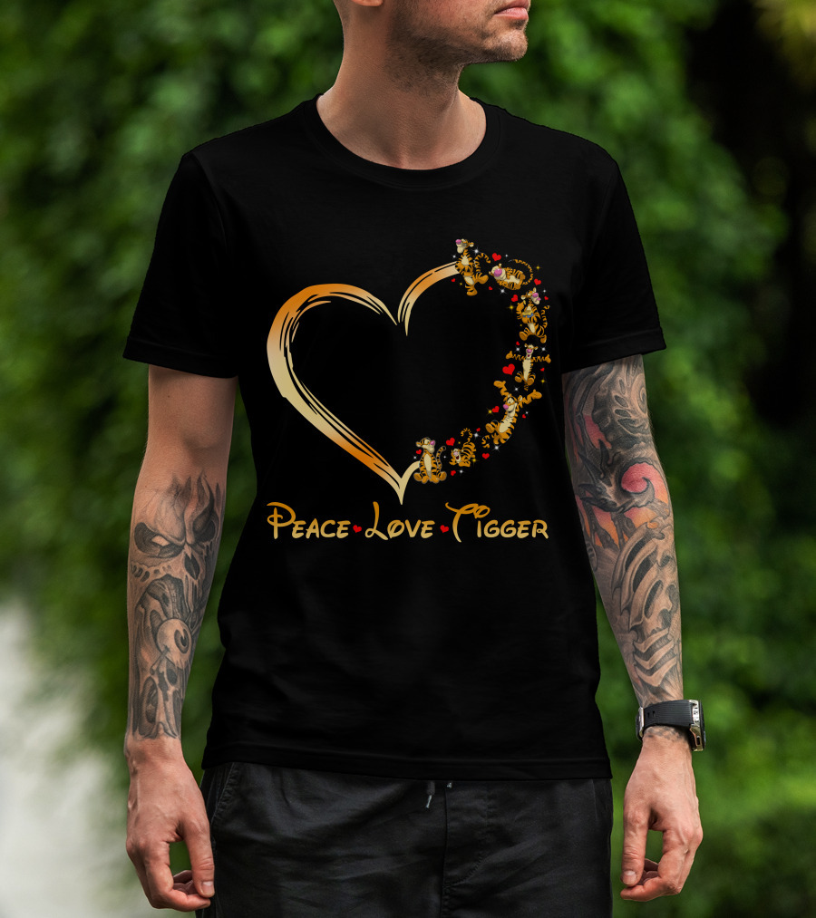 Peace Love Tigger Heart With Tigger And Hearts T-Shirt