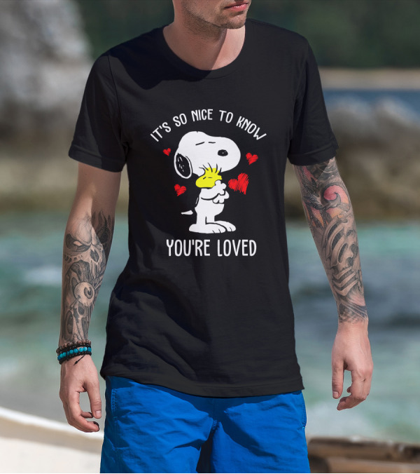 It's So Nice To Know You're Loved Snoopy And Woodstock With Hearts T-Shirt
