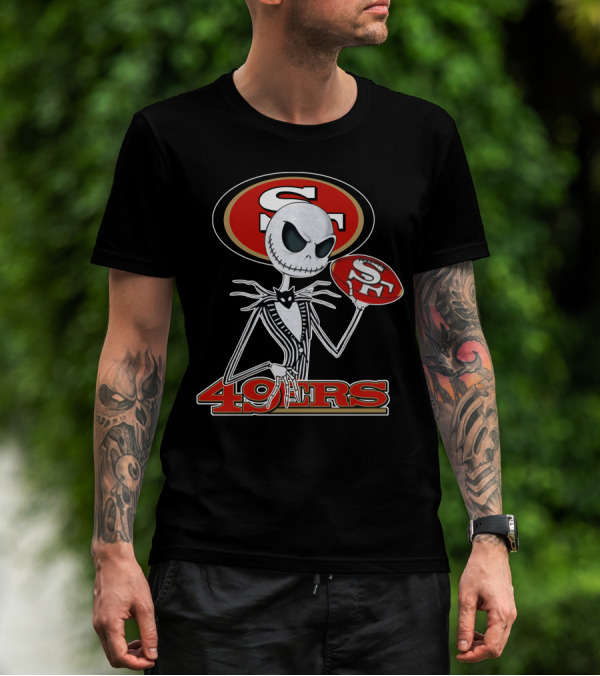 49ers Jack Skellington Football Crossover NFL T-Shirt