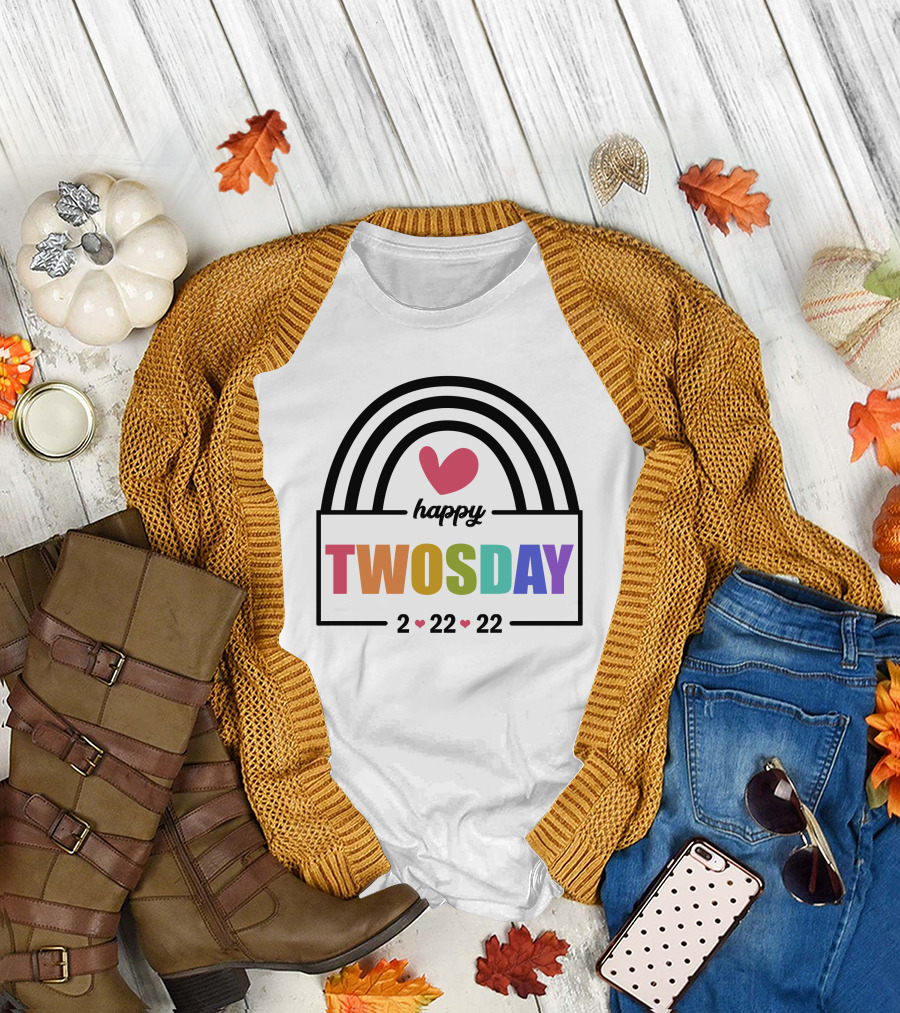Happy Twosday 2-22-22 Rainbow Heart T-Shirt