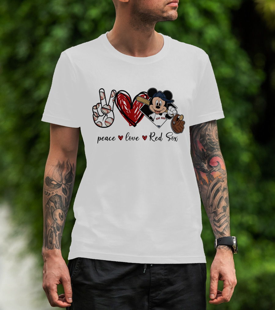 Peace Love Red Sox Mickey Baseball T-Shirt