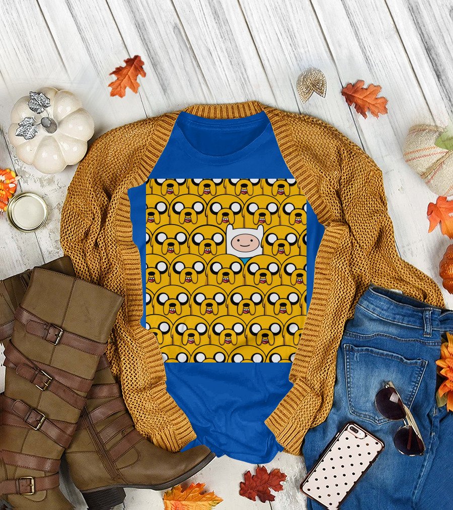 finnthehuman surrounded by jake faces T-Shirt