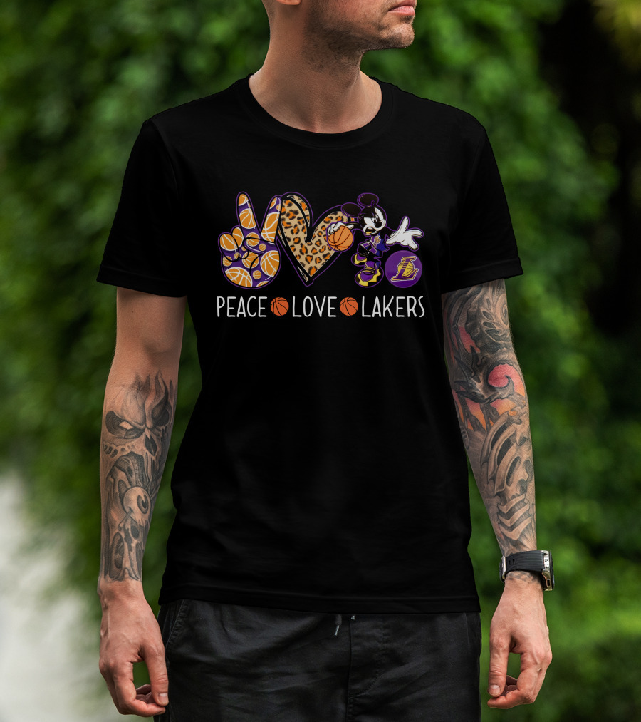 Peace Love Los Angeles Lakers Basketball Mickey T-Shirt