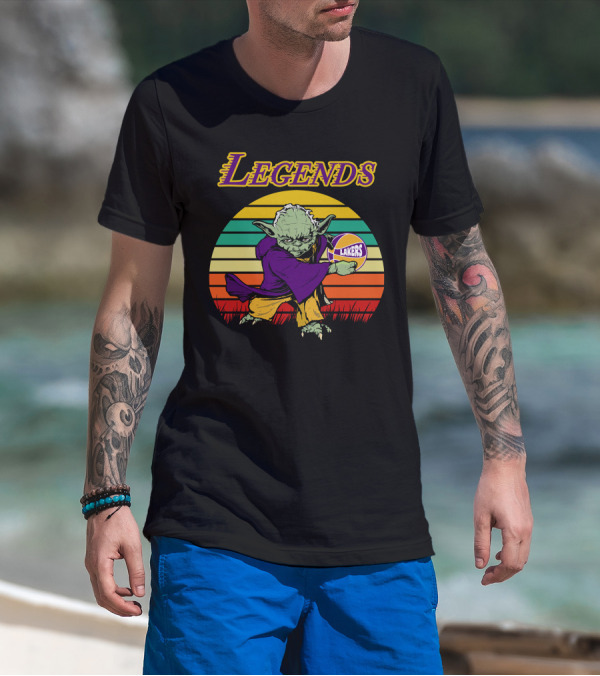 Legends Yoda Lakers Basketball Retro Stripes T-Shirt