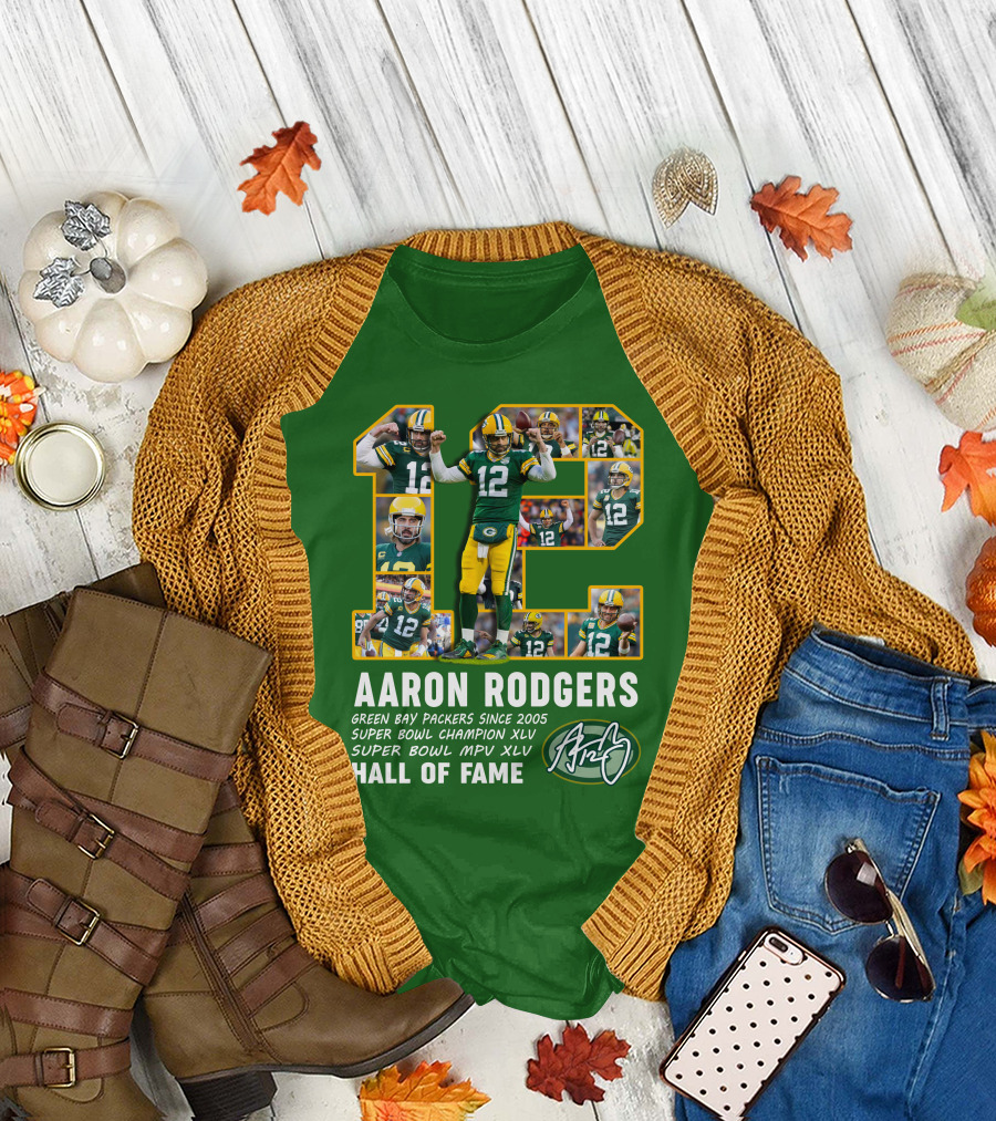 Aaron Rodgers Green Bay Packers Hall of Fame Super Bowl Champion XLV MVP T-Shirt