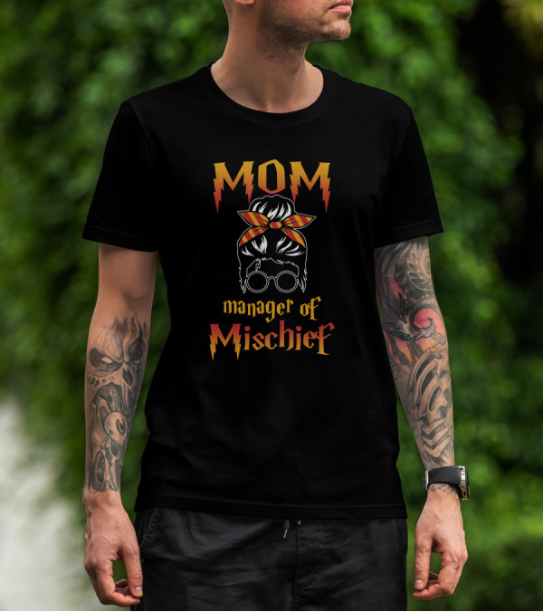 MOM Manager Of Mischief Wizard Glasses And Headband T-Shirt