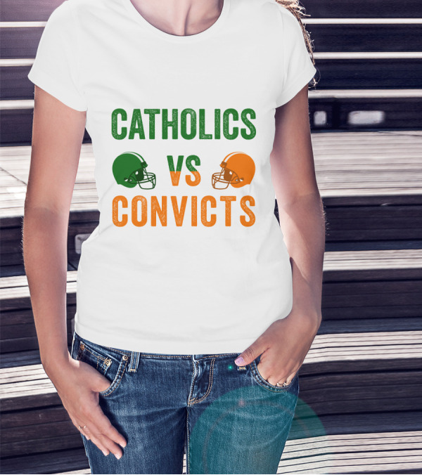 Catholics Vs. Convicts 1988 Football Helmets Rivalry T-Shirt
