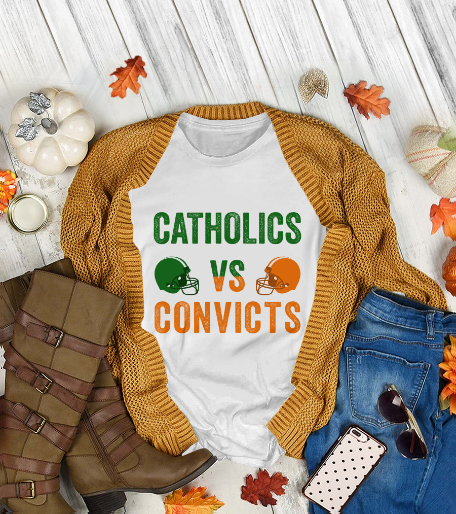 Catholics Vs. Convicts 1988 Football Helmets Rivalry T-Shirt